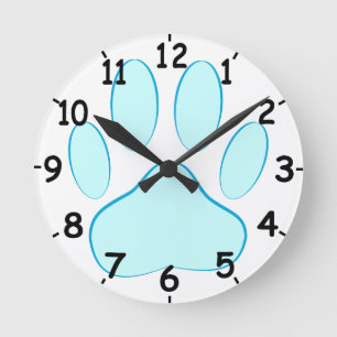 Baby Blue Dog Pawprint Runde Wanduhr