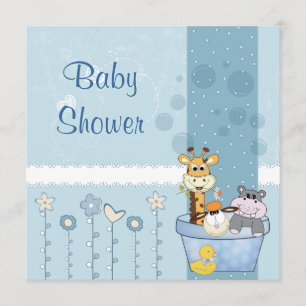 Baby Blue Dots Animals Blume Babydusche Einladung