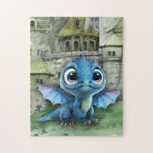 Baby Blue Dragon and Fantasy Mittelalterliche Burg
