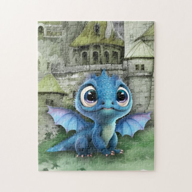 Baby Blue Dragon and Fantasy Mittelalterliche Burg (Vertikal)