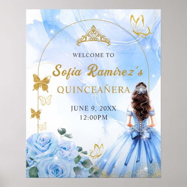 Baby Blue Dress Princess Quinceañera Party Poster (Vorne)