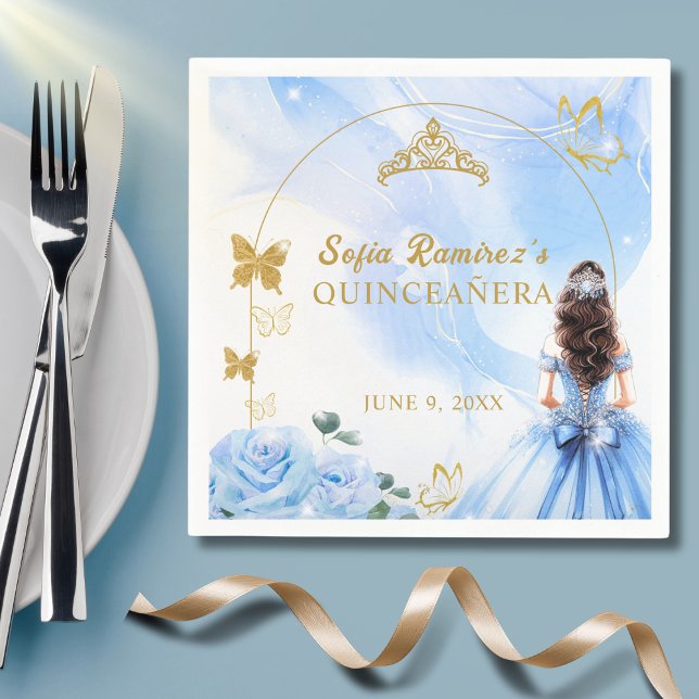 Baby Blue Dress Princess Quinceañera Party Serviette (Von Creator hochgeladen)