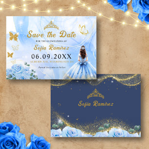 Baby Blue Dress Tiara Princess Quinceañera Save The Date