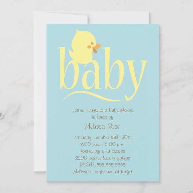 Baby Blue Duckling Baby Dusche Einladungen (Vorderseite)