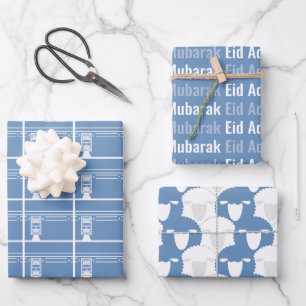Baby Blue Eid Adha Mubarak Kaaba Sheep Pattern Geschenkpapier Set