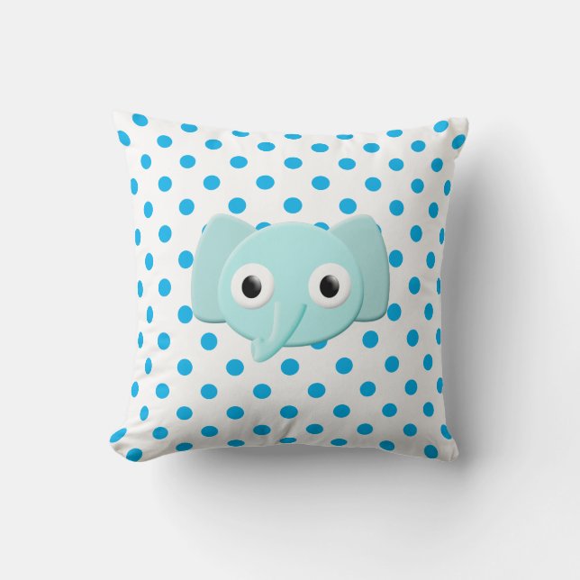 Baby Blue Elephant Polka Dots Kissen (Vorderseite)