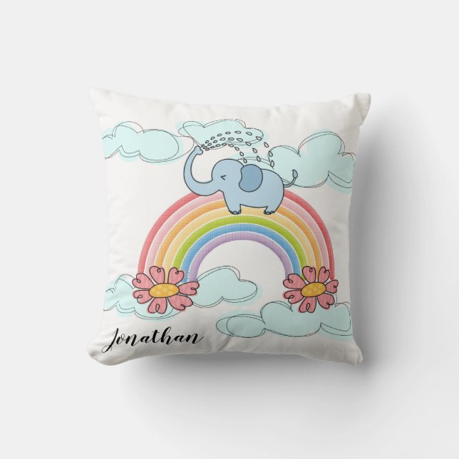 Baby Blue Elephant Regenbogenwolken Kissen Kissen (Vorderseite)