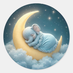 Baby Blue Elephant Schlafen auf dem Mond Runder Aufkleber