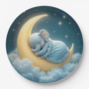 Baby Blue Elephant Schlafen auf einem Halbmond Pappteller