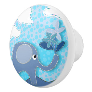 Baby Blue Elephant und Blume Kinderzimmer Keramikknauf