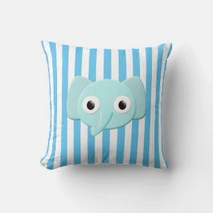 Baby Blue Elephant White Stripes Throw Kissen