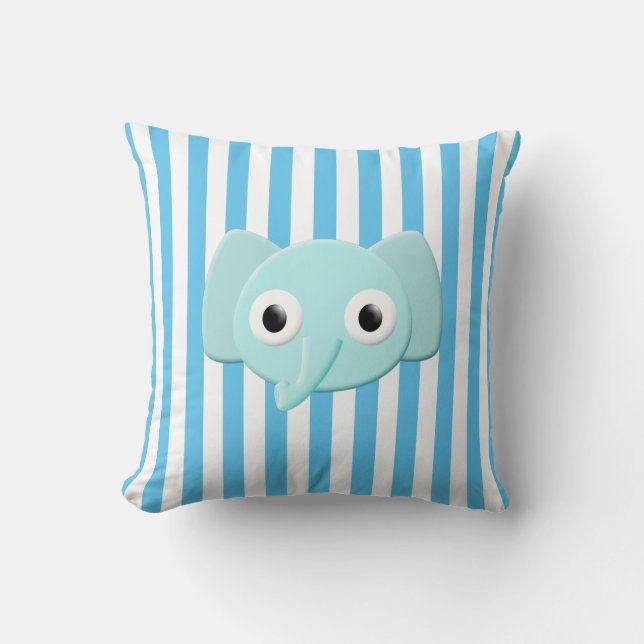 Baby Blue Elephant White Stripes Throw Kissen (Vorderseite)