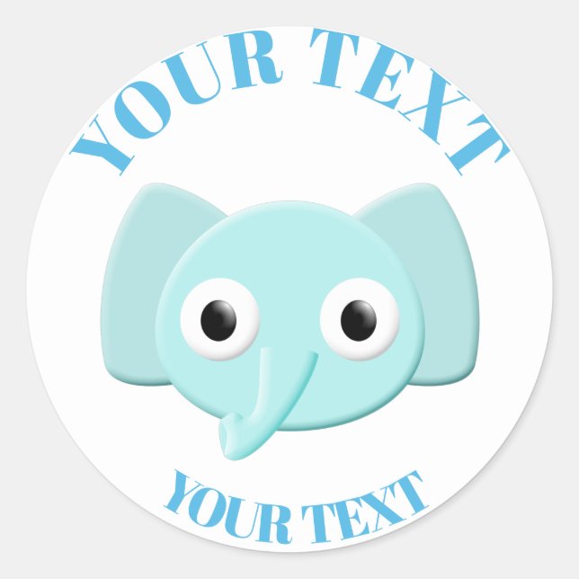 Baby Blue Elephant Zeichnend Runder Aufkleber (Vorderseite)
