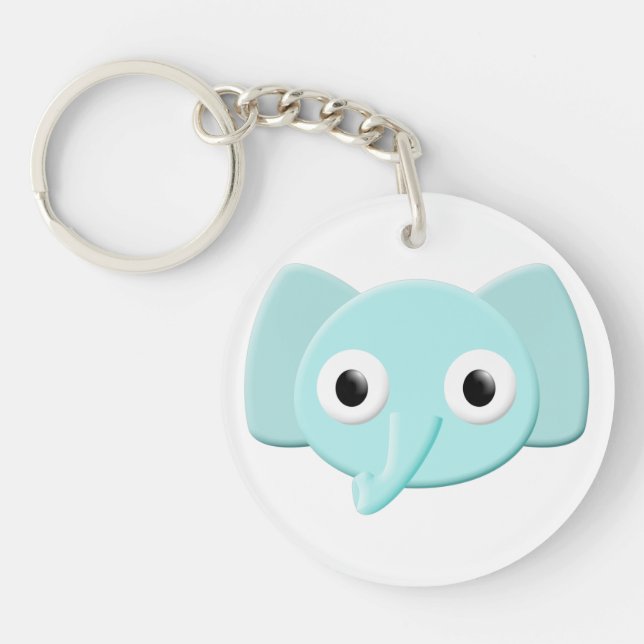 Baby Blue Elephant Zeichnend Schlüsselanhänger (Vorderseite)