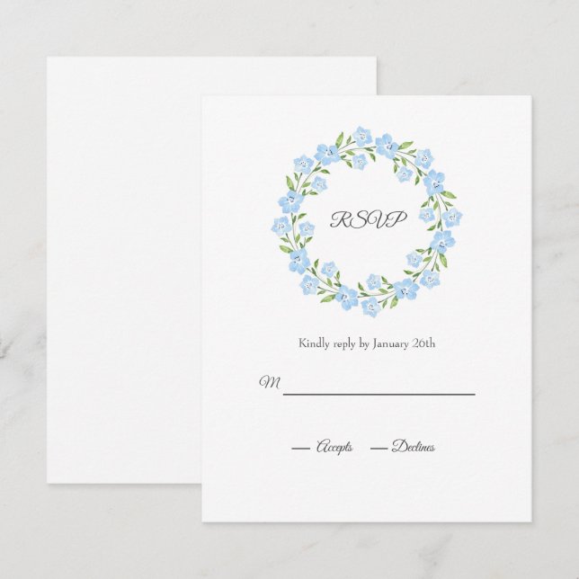 Baby Blue Eyes Watercolor Floral Wreath RSVP Karte (Vorne/Hinten)