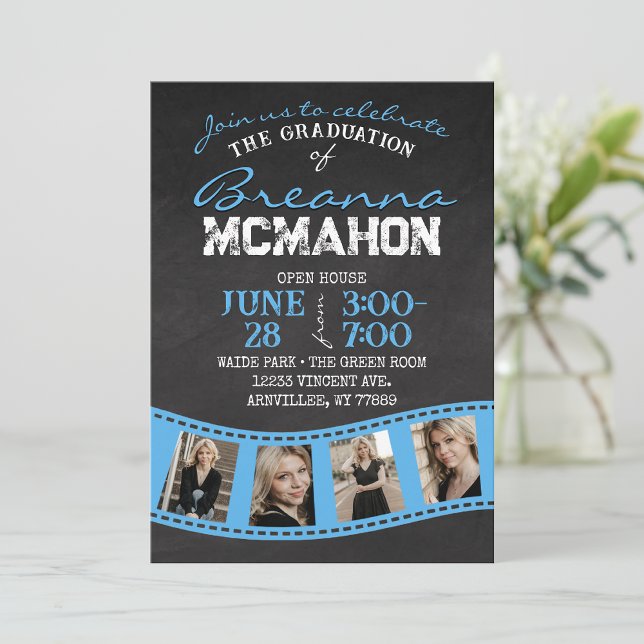 Baby Blue Filmstrip Chalkboard Grad Einladung (Von Creator hochgeladen)