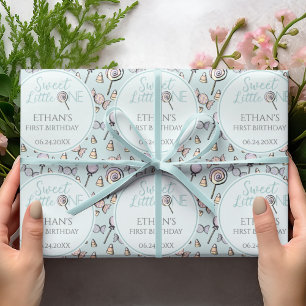 Baby Blue First 1. Geburtstag Candy Thema Geschenkpapier
