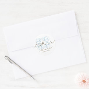 Baby Blue Floral Blüh Wedding Just Married Runder Aufkleber