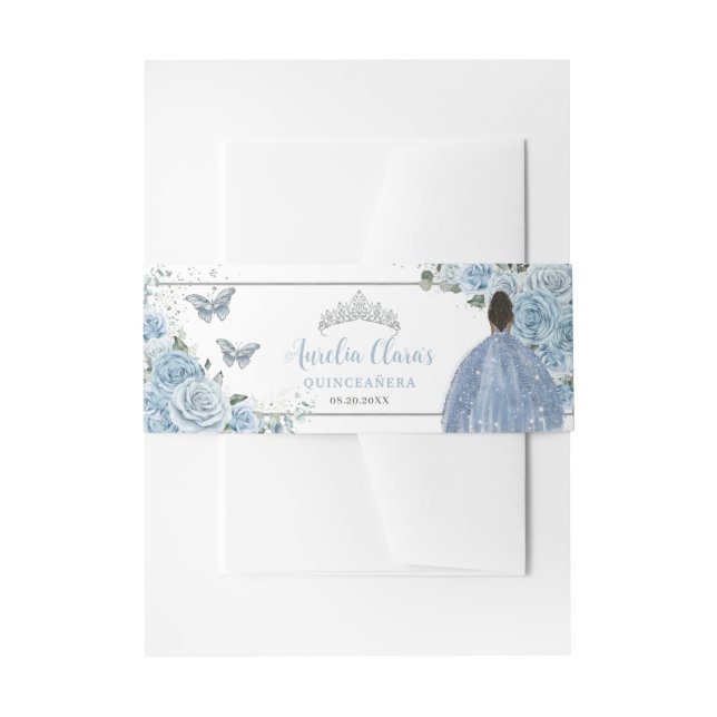 Baby Blue Floral Brown Tan Princess Quinceanera Einladungsbanderole (Vorderseite Beispiel)