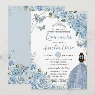 Baby Blue Floral Butterflies Princess QUINCEAÑERA Einladung
