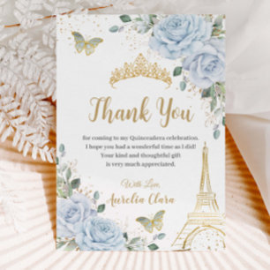 Baby Blue Floral Eiffel 16. Geburtstag Quinceañera Dankeskarte