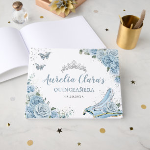 Baby Blue Floral Glass Slipper Quinceañera XV 16 Gästebuch