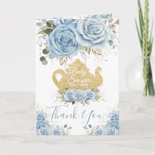 Baby Blue Floral High Tee Party Dusche Geburtstag  Dankeskarte
