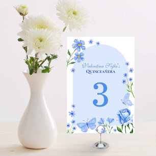 Baby Blue Floral Mis Quince Años Quinceañera Tischnummer