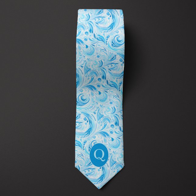Baby Blue Floral Monogram Neck Tie Krawatte (Von Creator hochgeladen)