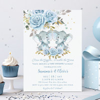 Baby Blue Floral Niedlich Elefanten Twins Baby Dus