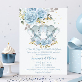 Baby Blue Floral Niedlich Elefanten Twins Baby Dus Einladung
