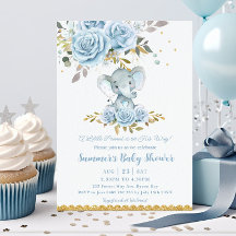 Baby Blue Floral Niedlich Elephant Boy Baby Dusche