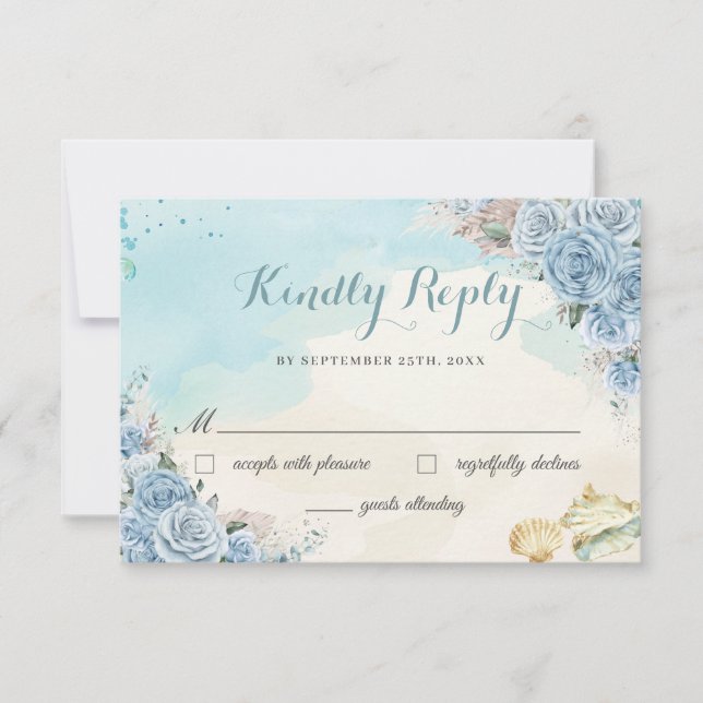 Baby Blue Floral Pampas Grass Beach Sweet 16 Antwo RSVP Karte (Vorderseite)