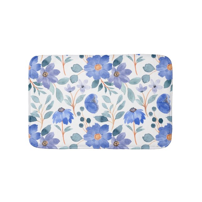 Baby Blue Floral Pattern Badematte (Vorderseite)