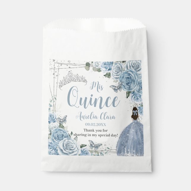 Baby Blue Floral Princess Silver Quinceñera 16 15 Geschenktütchen (Vorderseite)