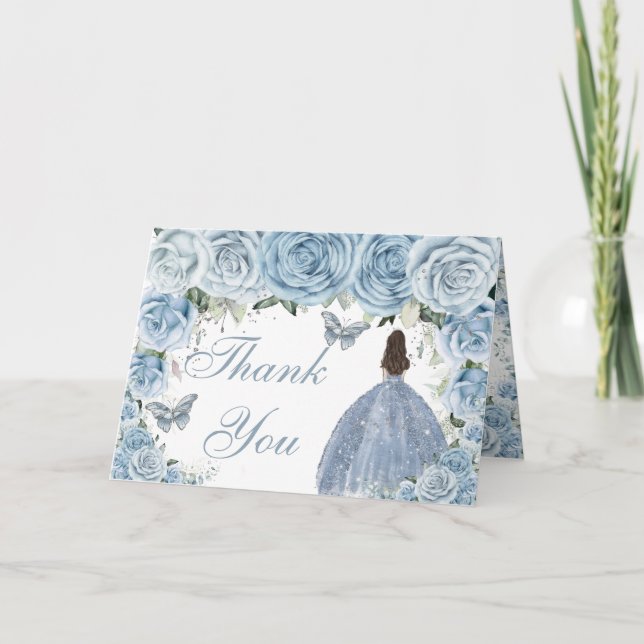 Baby Blue Floral Quinceañera Birthday Princess Dankeskarte (Vorderseite)