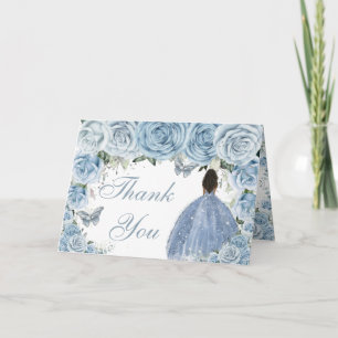 Baby Blue Floral Quinceañera Brown Princess Dankeskarte