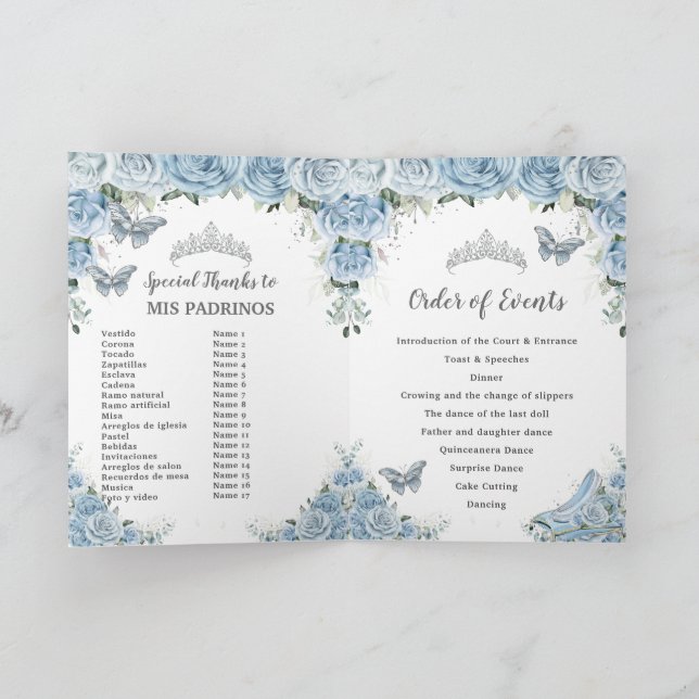 Baby Blue Floral Quinceañera Padrinos Court Ehrung Programm (Innenseite)