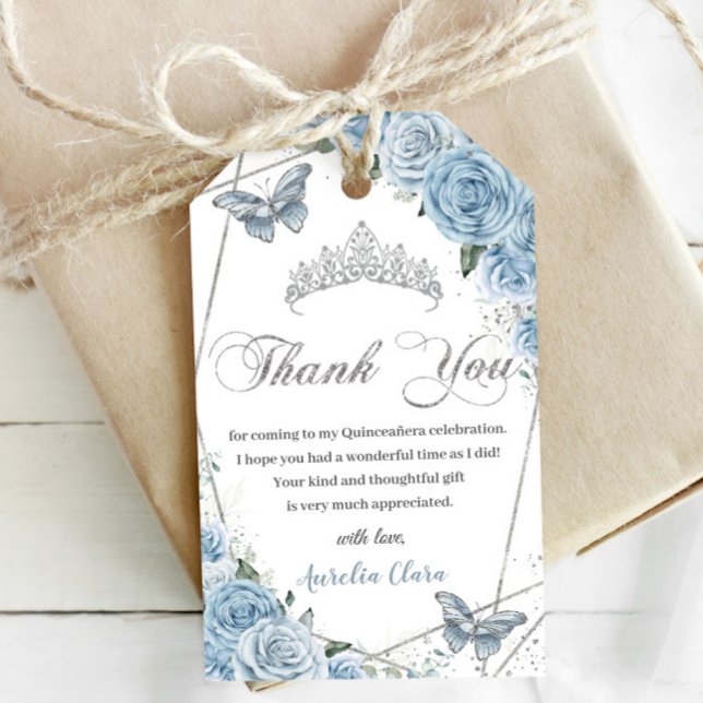 Baby Blue Floral Quinceanera Silberschmetterlinge Geschenkanhänger (Von Creator hochgeladen)