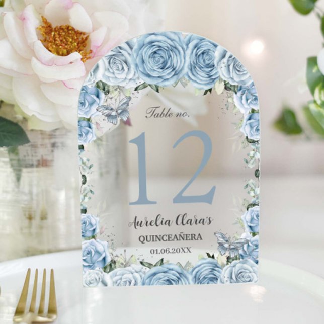 Baby Blue Floral Quinceañera XV 16 Tischnummer (Von Creator hochgeladen)