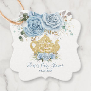 Baby Blue Floral Tee Party Babydusche Vielen Dank Geschenkanhänger