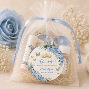 Baby Blue Florale Schmetterlinge Quinceañera Sweet Runder Aufkleber