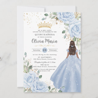Baby Blue Florales Prinzessinnenkleid Quinceañera  Einladung