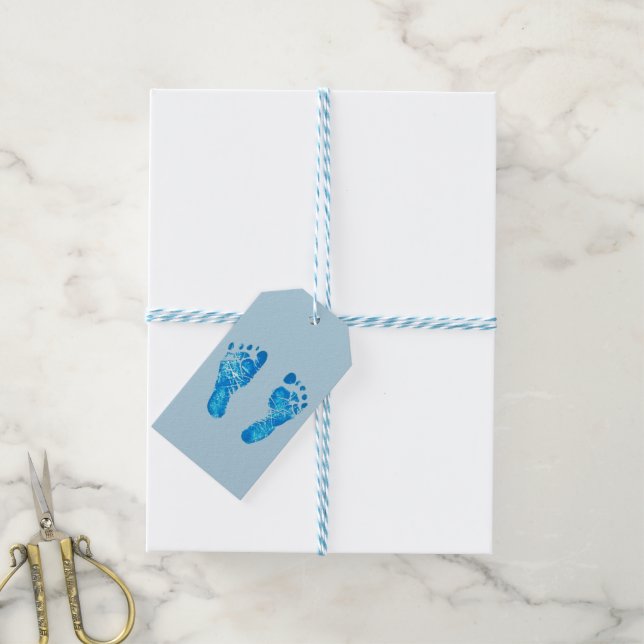 Baby Blue Footprints Geschenkanhänger (Mit Garn)