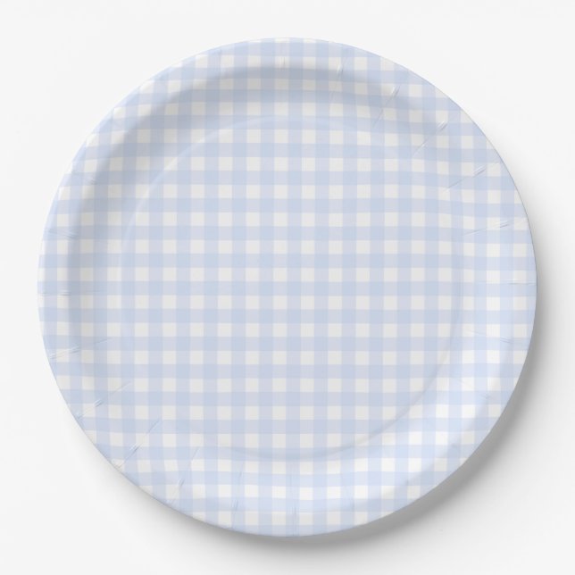 Baby Blue Gingham Kariert Pappteller (Vorderseite)