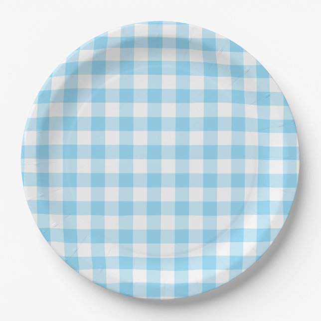 Baby Blue Gingham Karo Pappteller (Vorderseite)