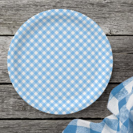 Baby Blue Gingham Paper Plate Pappteller