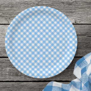 Baby Blue Gingham Paper Plate Pappteller