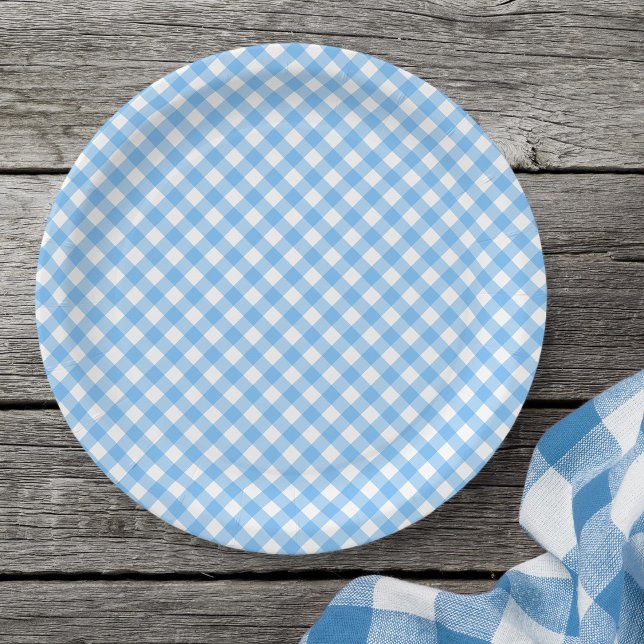Baby Blue Gingham Paper Plate Pappteller (Von Creator hochgeladen)