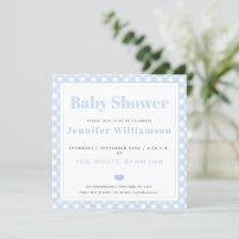 Baby Blue Gingham Pattern Baby Dusche Einladung
